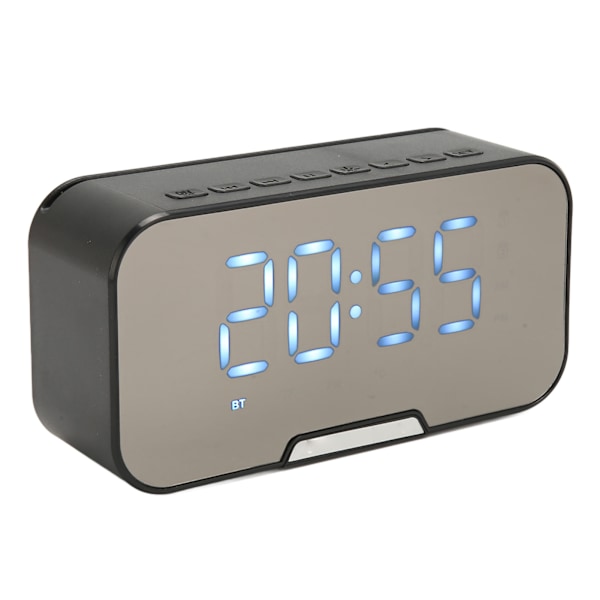 Bluetooth-högtalare med digital väckarklocka, temperaturvisning, röstmeddelande, FM-radio, spegelväckarklocka, svart