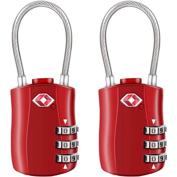 2-pakke bagasjelås (rød), 3-posisjons sikkerhetshengelås, kombinasjonshengelås for reiseveske