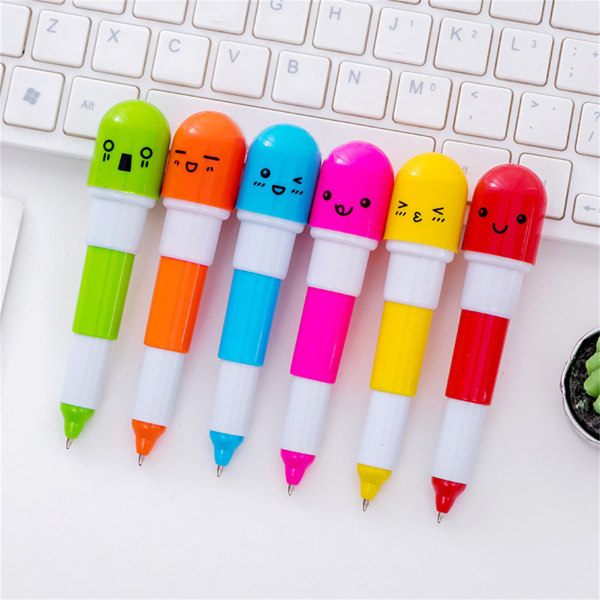 Søte tegneseriepiller-formede penner - Mini-uttrekkbare penner for jevnere skriving - Bærbare klasseromsbelønningsgaver