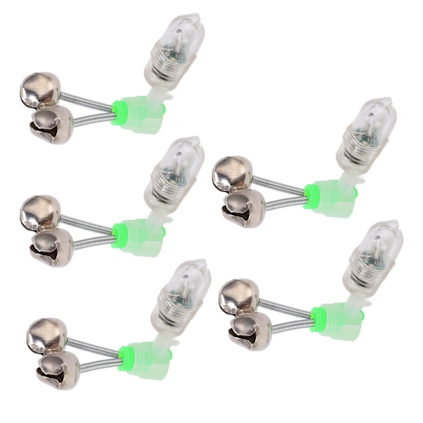 5 Twin Spiral Bell Bite Alarm med 5 LED-ljus Nattfiskespö Clamp Tip Clip Bell Ring