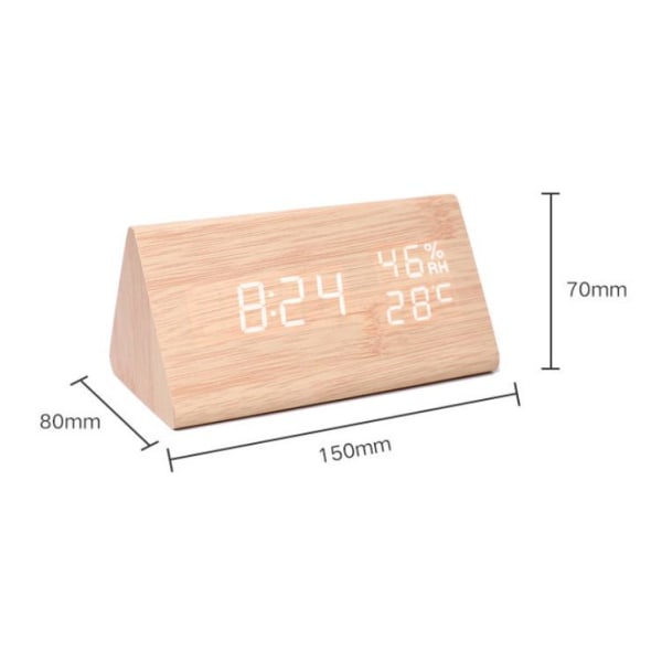Digitaalinen kello, puinen herätyskello Digitaalinen herätyskello, jossa 2 herätysasetusta, USB virralla toimiva elektroninen herätyskello