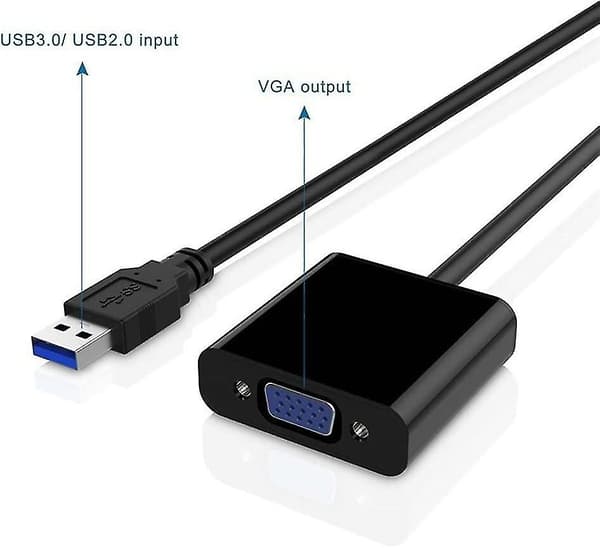 USB 3.0 til VGA-adapterkonverter, 1080P USB til VGA-videografikkortskærm ekstern kabeladapter