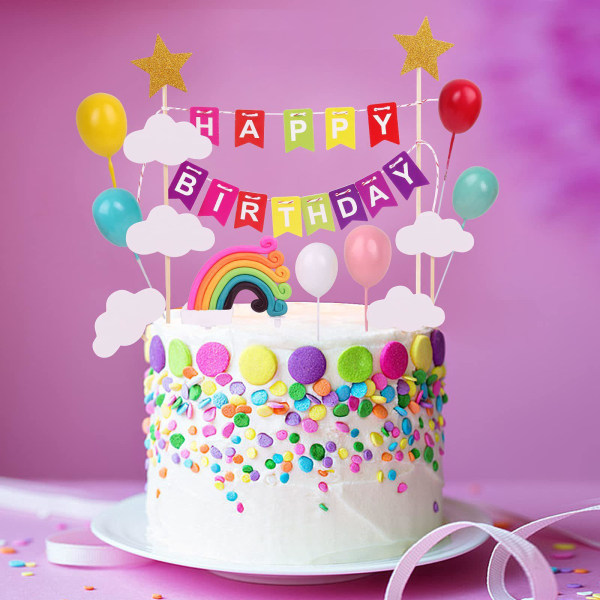 Kakun koristelu, 3D Rainbow Balloon -kuppikakkupäälliset, kuppikakkujen koristelu, syntymäpäiväkakkufiguurikokoelma, kakunpäälliset lasten syntymäpäiväjuhliin