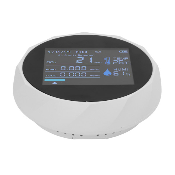 CO2-monitor 7 i 1 intelligent luftkvalitet temperatur fugtighed TVOC kuldioxiddetektor hvid