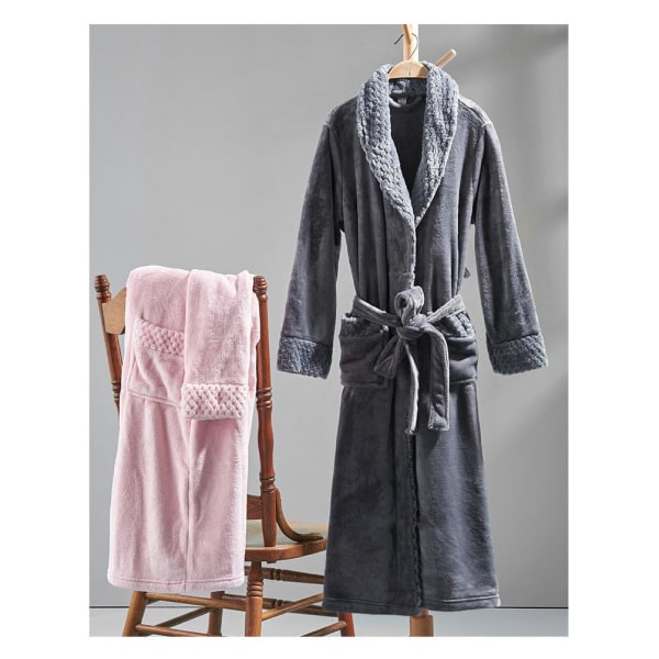 Efterårs- og vinterpyjamas i flannel, mellemlang, størrelse L, fortykket pyjamas, badekåber til mænd og kvinder, forårsbadekåber