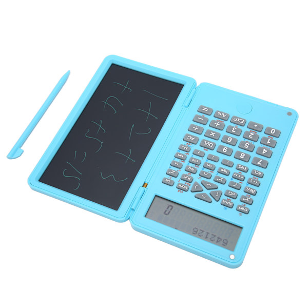 Lommeregner med notesblok, bærbar, 10 cifre LCD-display, videnskabelig lommeregner til skole, kontor, møder og familie, lyseblå