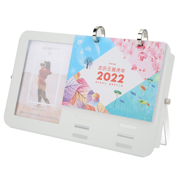 2022 Kalender 16x26cm Cirkulär Enkel Skrivbordskalender i Metall med 13cm Bilderram för Skrivbord Kontor Hem