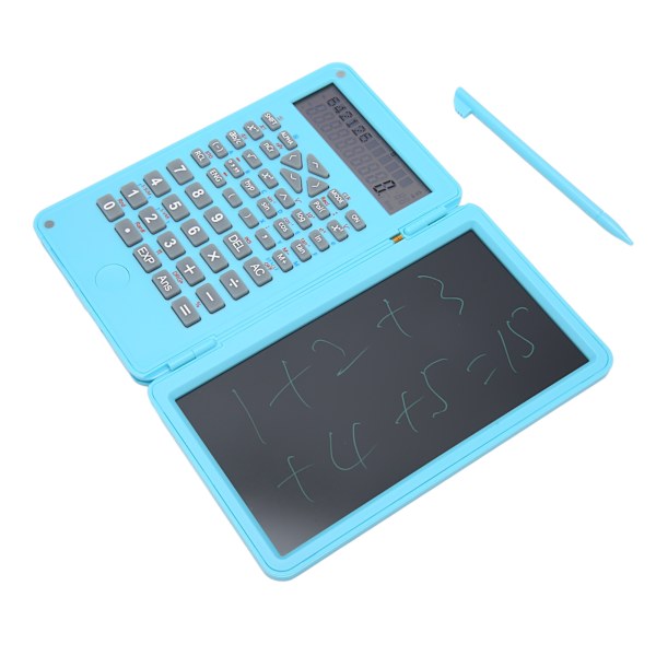 Lommeregner med notesblok, bærbar, 10 cifre LCD-display, videnskabelig lommeregner til skole, kontor, møder og familie, lyseblå
