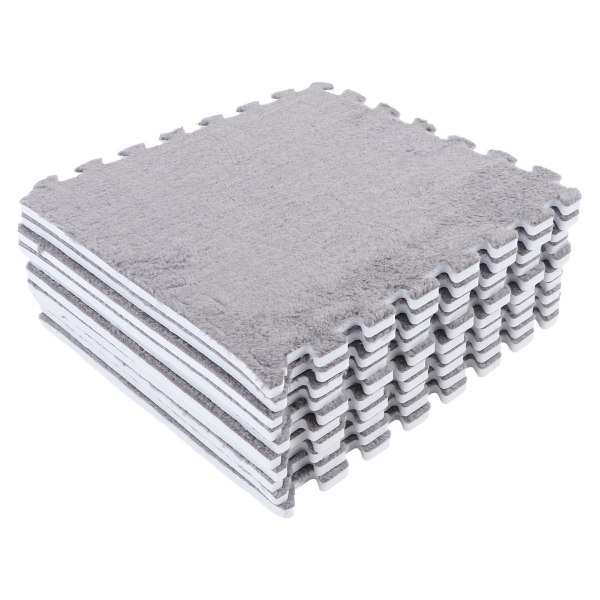 Blød grå plys skum gulvmåtte - 10 stk sammenlåsende delt ledtæppe til værelsesgulv Grey