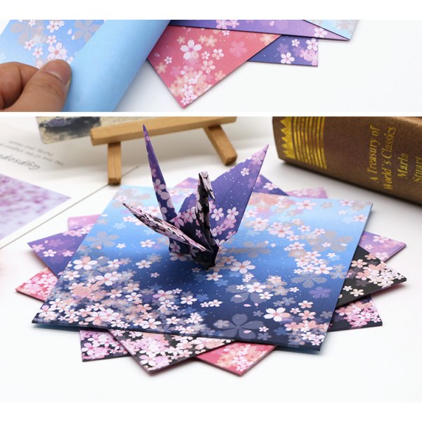 Origami-papir - 60 brettepapirark 15*15 cm - japansk kirsebærblomstmønster - for brettet kran, blomster, fly, kunst og håndverksprosjekter