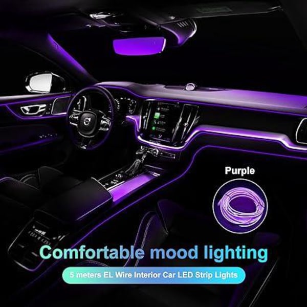 (violetti) auton sisävalot, 5m auton LED-valonauha, 5v automaattinen sisätilojen LED-nauha, sopii kaikille automalleille