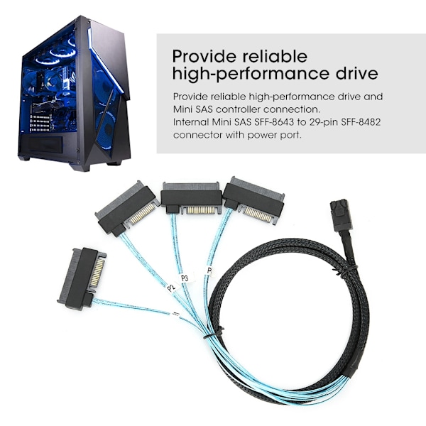 Adapterikaapeli palvelinkaapeli kiintolevy sisäinen Mini SAS SFF-8643 - 29pin SFF-8482 1-metrinen