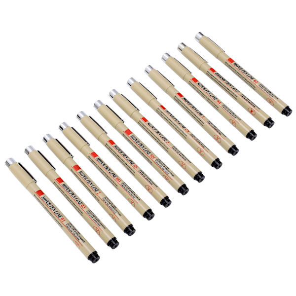 12 st Micro Line Pennor Snabbtorkande Vattentäta Färgbeständiga Linjeritningspennor för Ritning Skrivning Produktdesign Arkitektonisk Design
