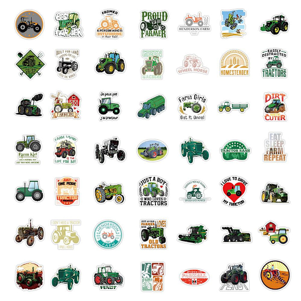 50 Farm Tractor Stickers, Laptop Stickers, Vinyl Stickers til bil, Bagage, Skateboard og Motorcykel, Stickers til Teenagere og Voksne