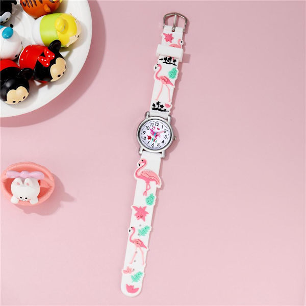 Watch(Vit, Flamingo),Vattentät Barnarmbandsur Quartz Movement,3D Cartoon Design,Digital Watch för 3 år till 11 år gammal flicka Pojke