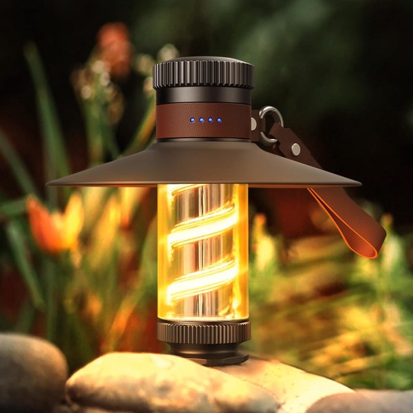 Uppladdningsbar vintage campinglampa, uppladdningsbar LED campinglampa, 4 ljusstyrkalägen, steglös avbländning, bärbar trädgårdstältlampa