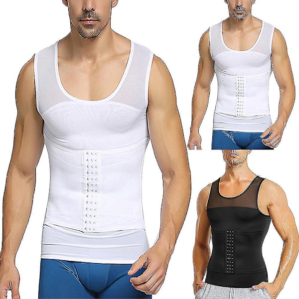 Slankende Body Shaper Midjetrener Kompresjonsvest for Menn XL Svart