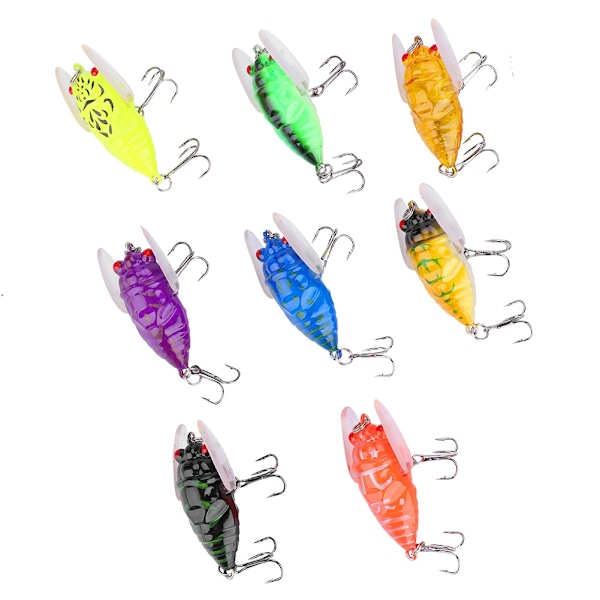 8 färger färgglad mjuk cikadaform 5cm/6g Simulering av fiskbeten Beten Fiskebete med krokar