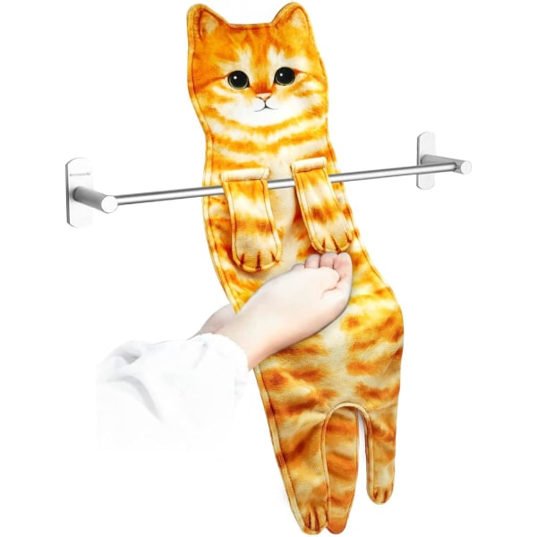 Katteformet absorberende håndklæde (orange kat), søde dyrehåndklæder, køkken- og badeværelseshåndklæder