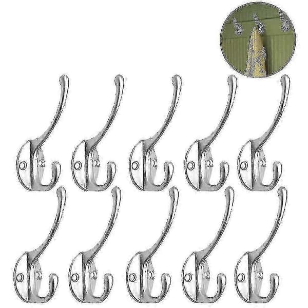 10-pack kraftiga retro rustika dubbla väggmonterade klädkrokar