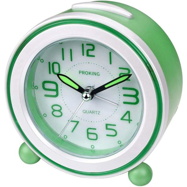 Klassisk väckarklocka Barnväckarklockor Analoga väckarklockor Tyst väckarklocka med handljus Nattljus för pojkar, flickor och bebisar (grön)