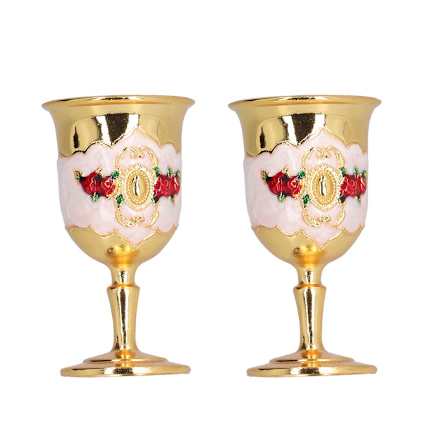 2 kpl Metalliastiat Hieno maalattu kukkakuvio Vintage Court -tyylinen viinilasi baarijuomaastioihin GiftGold, valkoinen