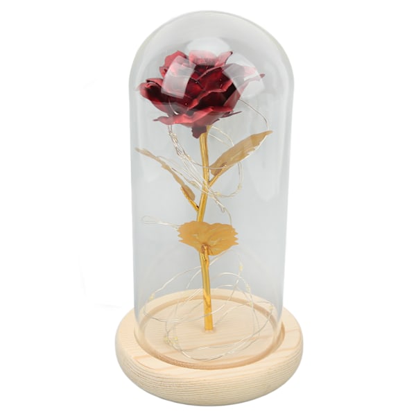 Rose i Glaskuppel Lykkefuld Smuk Symbolisme Romantisk Fortryllet Rose Romantiske Gaver med LED Lys til Valentinsdag Guld Blad Rose Rød