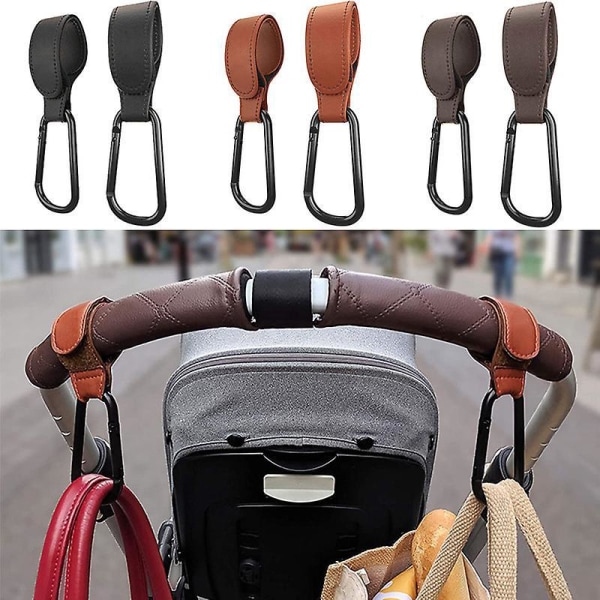 Snygga karbinhakar för barnvagn i läder - paket med 6, universal passform för hängande väskor, ryggsäckar, väskor och mer