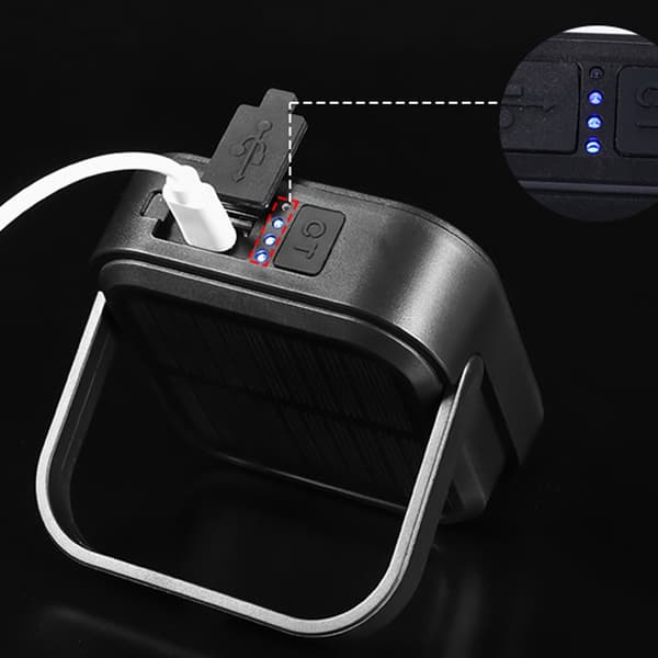 Solcelled Campinglys Høj Lysstyrke Vandafvisende USB Opladning Udendørs Teltslys til Udendørs Nødtilfælde Sort
