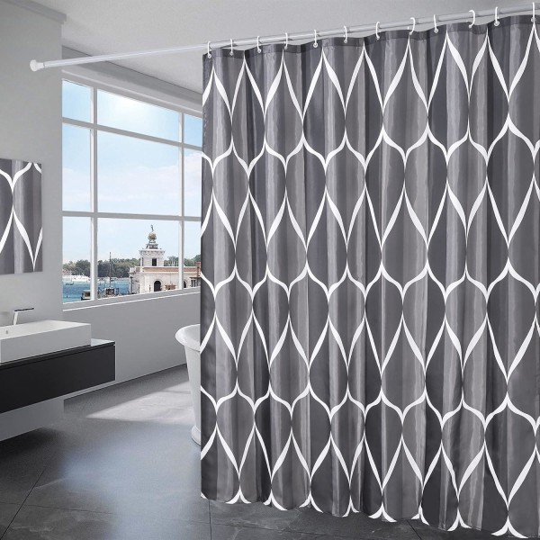 180 x 200 cm duschdraperi med 12 krokar Snabbtorkande (mörkgrå), maskintvättbar vattentät polyesterväv, badrumsgardiner