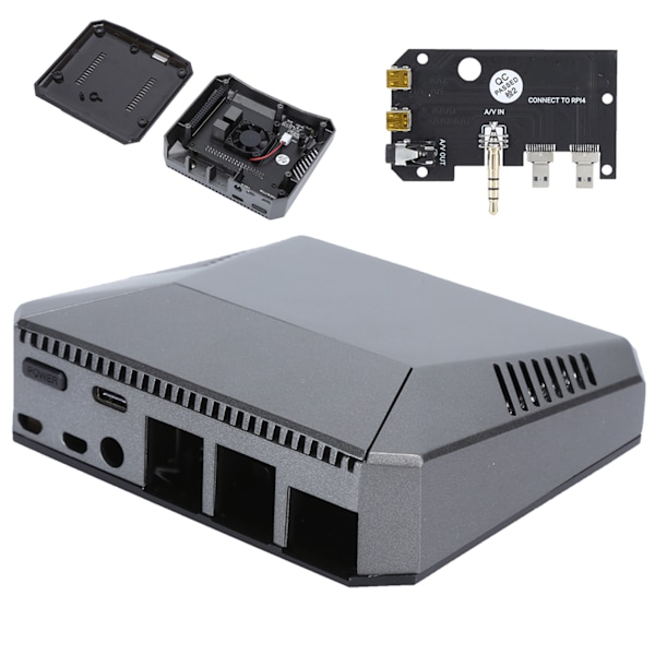 Fodral för Raspberry Pi 4B Mini Dator Aluminiumlegering Skal Inbyggd Fläkt Datortillbehör