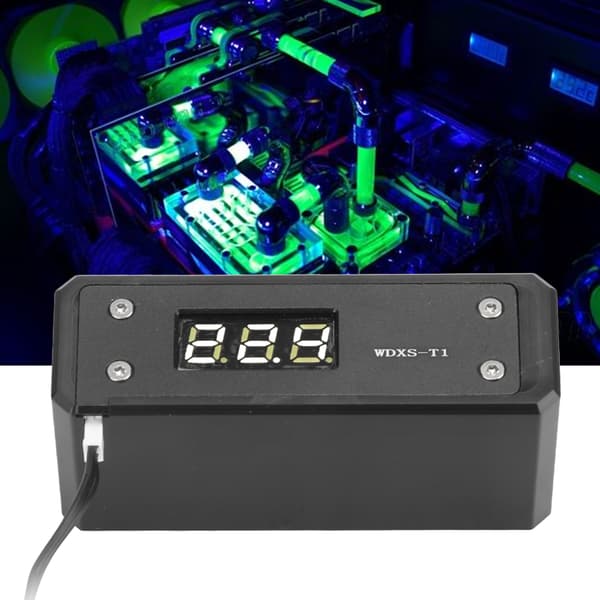 Vandkøling Digitalt Termometer G1/4 Sort Panel Rød Blå Grøn Hvid Display (Sort Panel Hvid Display)