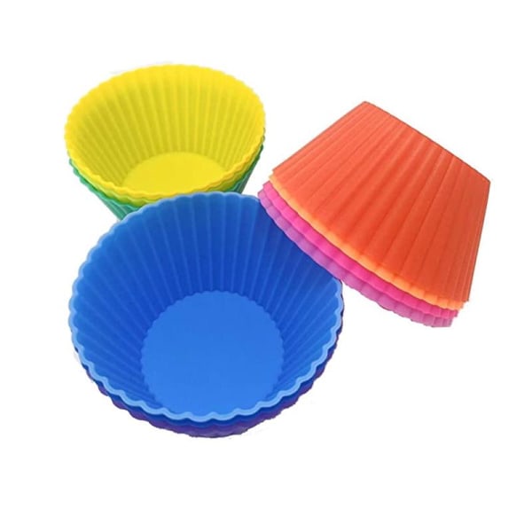 (Pack med 24) Molds, non-stick molds för muffins Cupcake, Brownies och etc -7 cm diameter (rosa/grön/lila/orange/blå/röd)