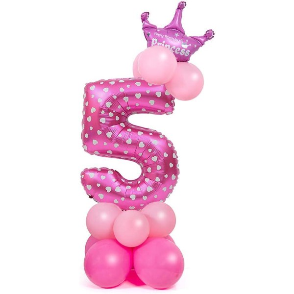 32-tums gigantiska nummerballonger, heliumnummerballongdekor för fester, födelsedagar (rosa nummer 5)