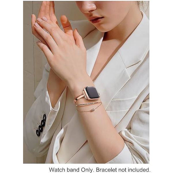 Ruostumattomasta teräksestä valmistettu ranneke (Rose Gold) Yhteensopiva Apple Watch iWatch -sarjan 42/44/45/49MM rannekkeen, erittäin ohuen monitoimisen naisten hihnan kanssa