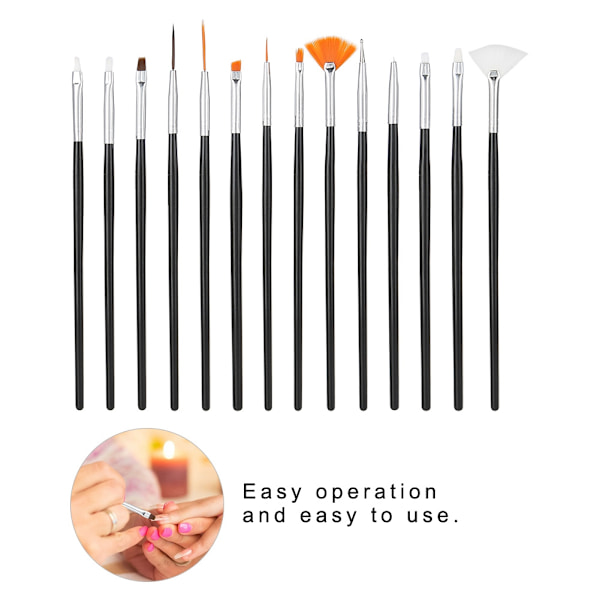 15 st DIY Nail Art Manikyr Penna Verktyg Kit Prickning Linje Ritning Målning Pensel Set