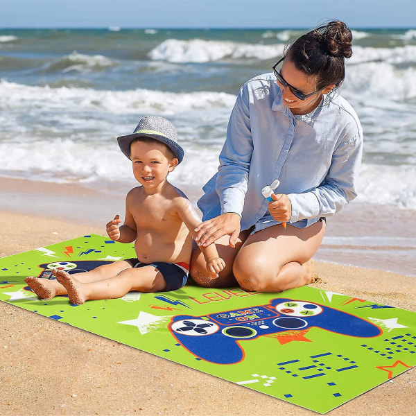 Ultraabsorberande sandtät mikrofiber strandhandduk för barn - 76x150 cm - Perfekt för pojkar, bad, pool, camping och resor - Supermjuk och snabbtorkande