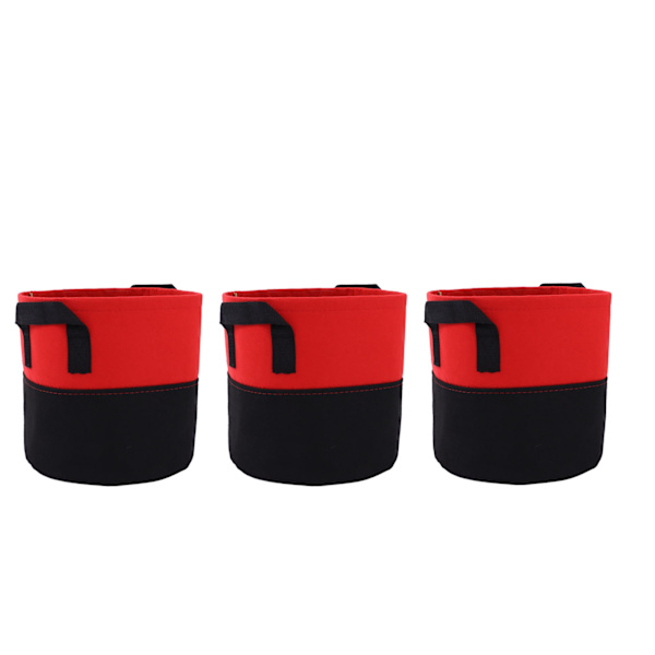 3 stk. plantepose i non-woven stof, dobbelt farve, 3 gallon plantevækstpose til havearbejde udendørs, rosenrød og sort med håndtag