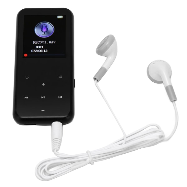 1.8in MP3-spelare Bluetooth 5.0 Stöd för FM-radio E Book HD brusreducering 16GB Flashminne Musikspelare för Sport Svart 128GB minneskort