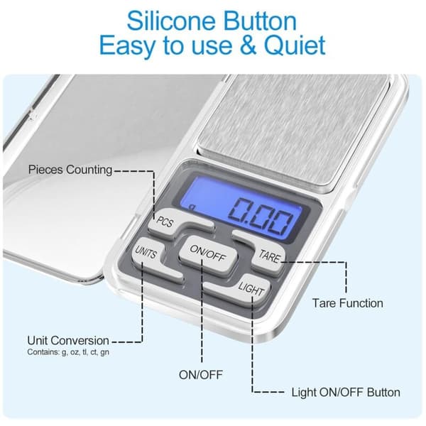 Precision Kitchen Scale, 0.01g-500g, Mini Multifunctional Food Scale with LED Display and Tare Function