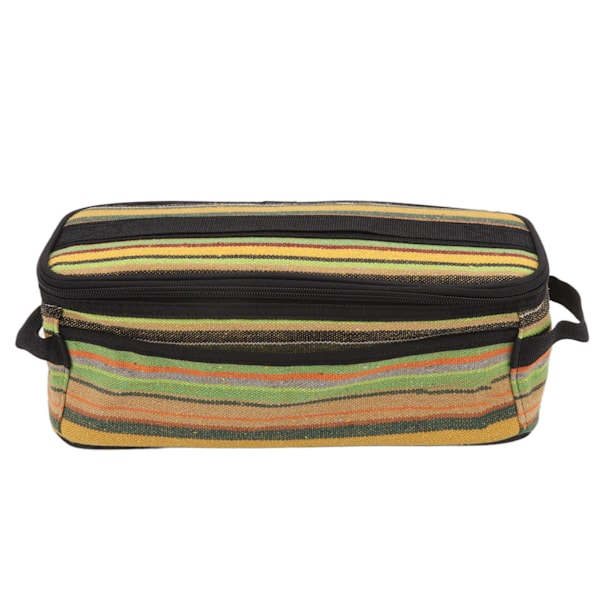 Camping Kokekar Holder Etnisk Stil Lerretet Multifunksjonell Grønn Stripe Designet Servise Oppbevaringspose for Utendørs Reise