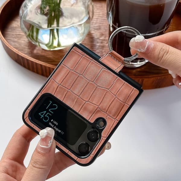 Crocodile Pattern Case Compatible With Samsung Galaxy Z Flip 4, Soft TPU Bumper Cover With Ring