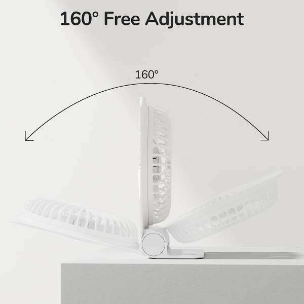 Liten skrivbordsfläkt, USB uppladdningsbar bärbar bordsfläkt 4500mAh batteri Stark vind 160° hopfällbar ultratyst 4 hastigheter för kontor, hem, camping - vit
