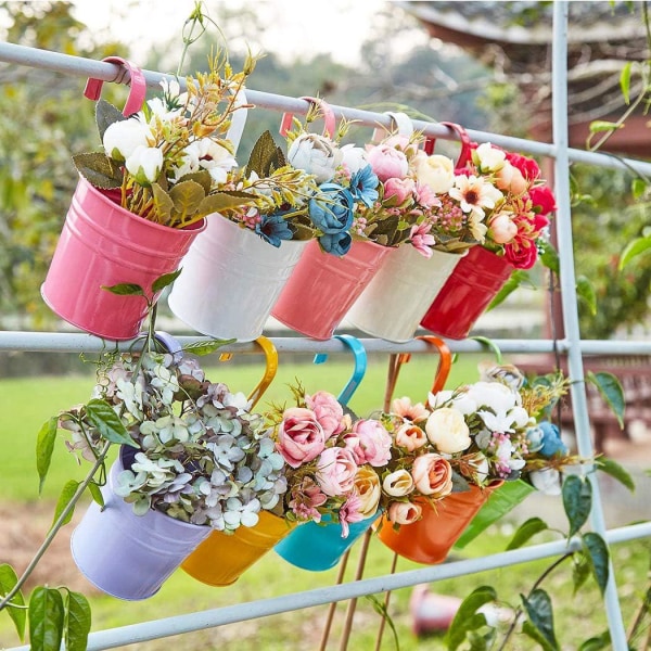 10 delar metall blomkruka Balkong hängande krukor med avtagbar hängkrok utomhus för trädgård, balkong, staket, uteplats, dekoration