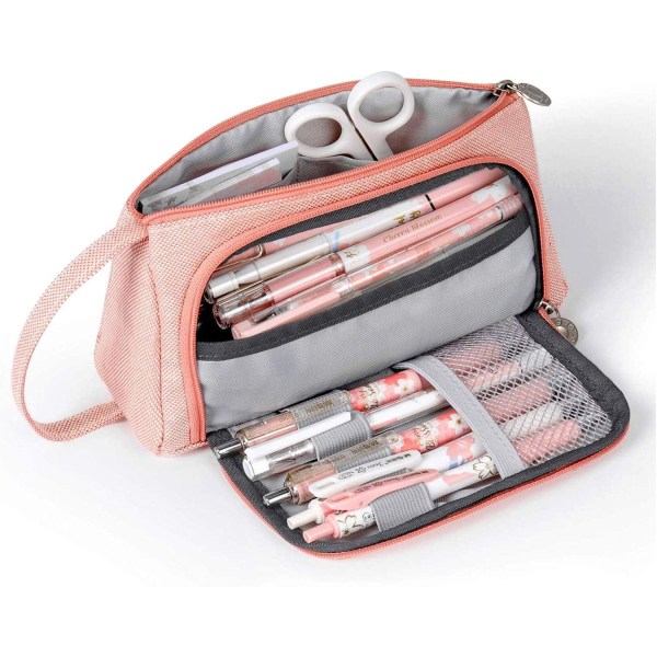 Multifunktionelt blyanthus med stor kapacitet uden pen (pink) Premium canvas penalhus, sød kreativ brevpapirtaske