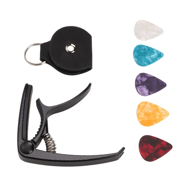 Gitarr Capo Stark fjäder Universal Metal Akustisk Elgitarr Ukulele Capo med 5 st Picks och förvaringsväska