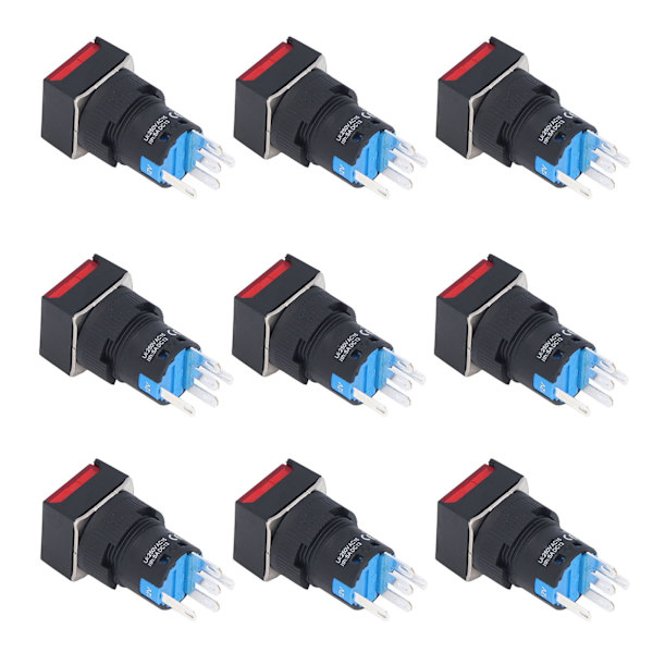 25 stk. trykknapskontakt Momentary Self Locking 16mm firkantet med lyssæt kit 12V rød