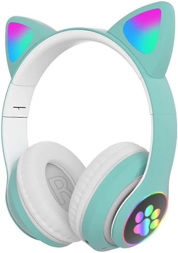 Gaming Headset Mode Bluetooth Katteøre LED Lys Op Trådløst Headset-Grøn