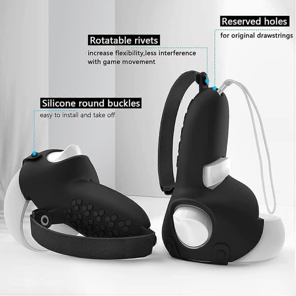 Controller Grips Compatible with Quest 2 Soft Non-Slip Silicone Cover with Adjustable Leather Hand Knuckle Strap
