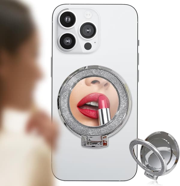 Telefonringhållare Silver, Diamant Bling Spegel Mobiltelefon Greppstativ, Stöder Magnetisk Laddning (Silver)